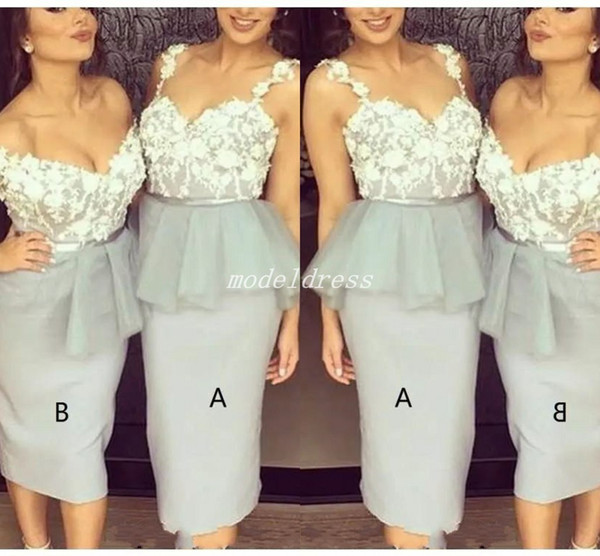 Silver Knee Length Bridesmaid Dresses Appliques Sheath Short Country Garden Beach Wedding Guest Gowns vestidos de dama de honor