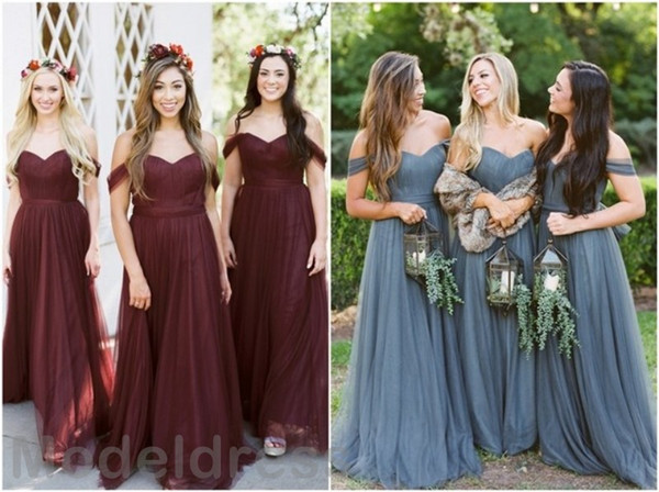 Cheap Beach Country Bridesmaid Dresses Sweetheart Backless Off Shoulder A-Line Wedding Guest Gowns Summer Burgundy Custom Made