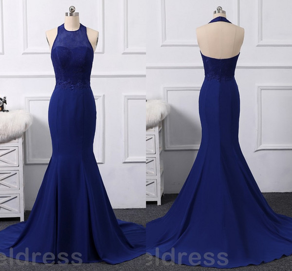 Mermaid Bridesmaid Dresses Lace Royal Blue Jewel Open Back Sweep Train Cheap Maid Of The Honor African Wedding Guest Gowns Customized