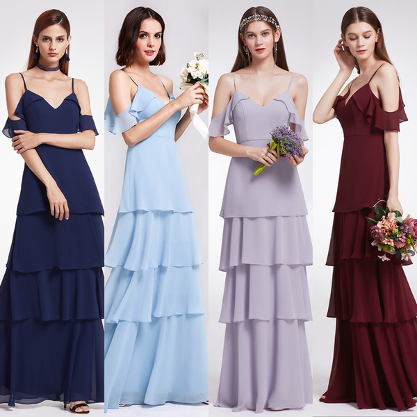 Summer Chiffon Bridesmaid Dress Long Spaghetti Burgundy/Dark Navy/Light Sky Blue Long Bridesmaid Dresses Cheap