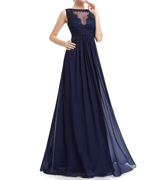 Dark Navy Chiffon Long Bridesmaid Dresses