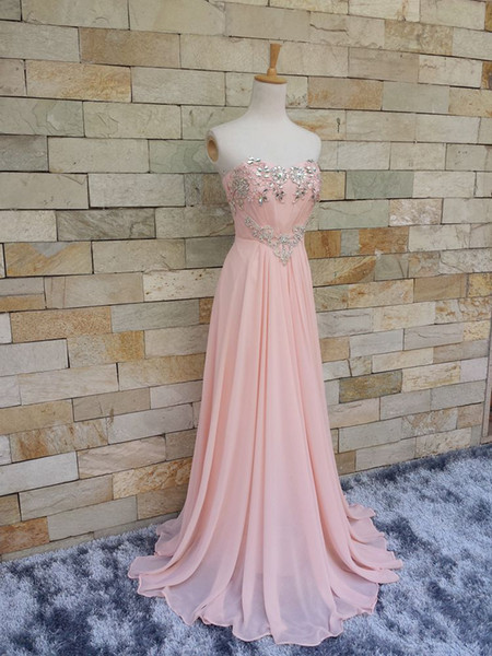 Sexy Pale Pink Chiffon Bridesmaid Dresses Sweetheart Sleeveless Sweep Train Long Wedding Party Dresses