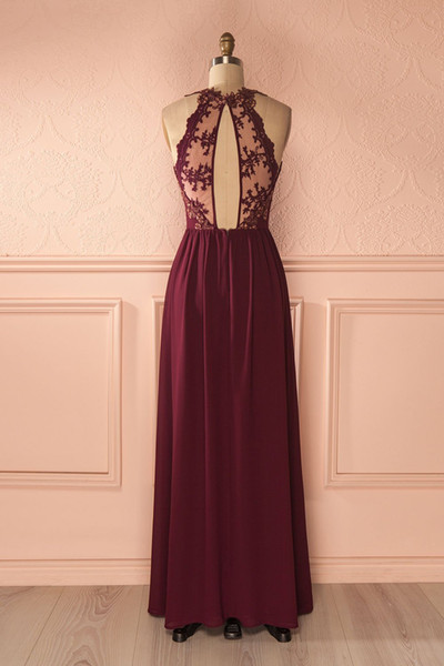 Sexy Chiffon burgundy Bridesmaid Dresses 2017 Halter New Arrival Floor Length Long Wedding guest Dress Hollow Back Party Gowns