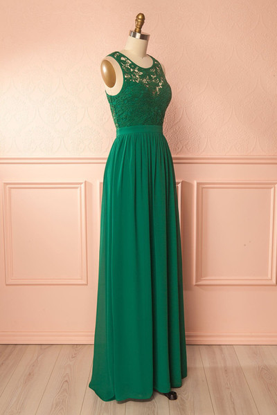 High Waist Dark green Bridesmaid Dresses Chiffon with Floral Lace Top backless Long Wedding Guest Dresses Bridesmaid Gowns Cheap