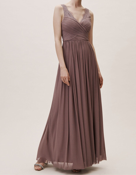 Violet Gray Chiffon Bridesmaid Dresses Long V-Neck Sleeveless Floor Length Long Bridesmaid Dress Cheap New