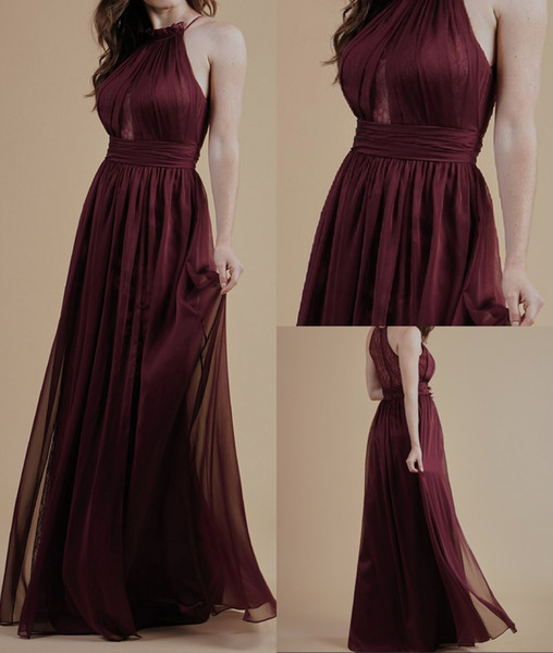 Dark Burgundy Chiffon Bridesmaid Dresses Chiffon with Lace Long Bridesmaid Dresses Zipper Back Accept Custom Made