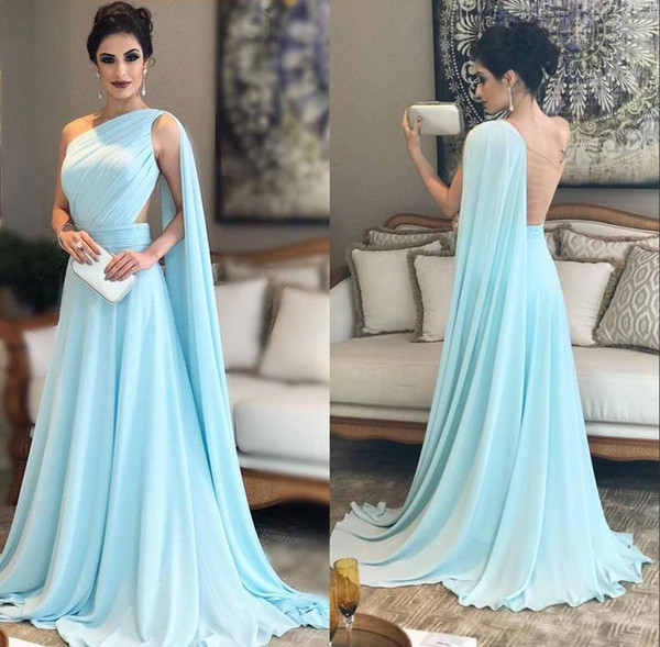 Light Sky Blue One Shoulder Bridesmaid Dresses Mermaid Long Maid of Honor Gown Arabic Dubai Women Formal Wear BM0639