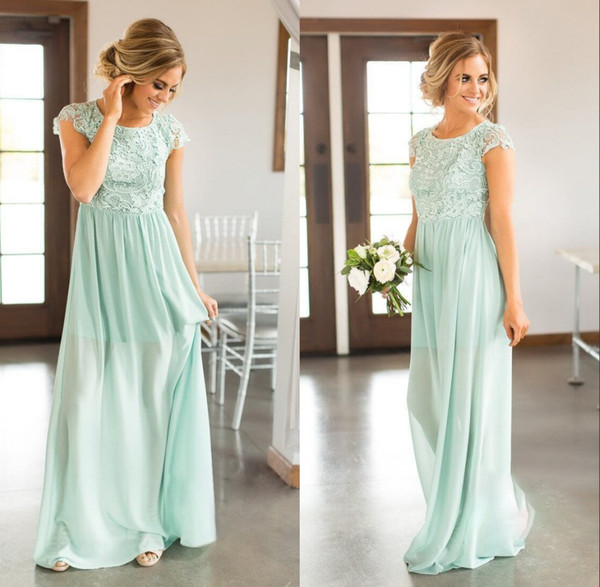 Sage Light Sky Blue Chiffon Bridesmaid Dress Lace Appliques Jewel Neck Backless Long Maid of Honor Dress Wedding Guest Gown BM0665