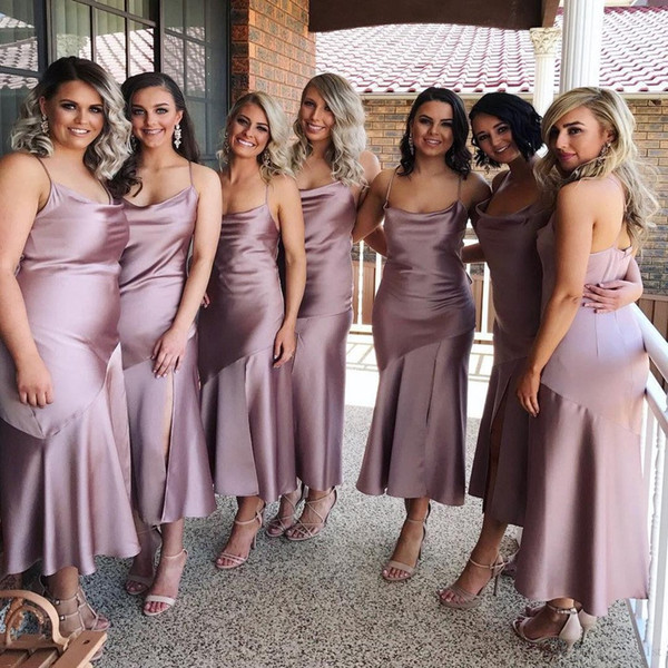 Light Purple Spaghetti Bridesmaid Dress Mermaid Ankle Length Maid of Honor Dress Wedding Guest Gown BM0667