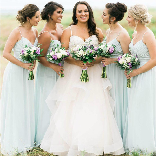 Summer Wedding Elegant Sage Chiffon Bridesmaid Dresses Spaghetti A Line Cheap Maid of Honor Gown Wedding Guest Dress BM0353