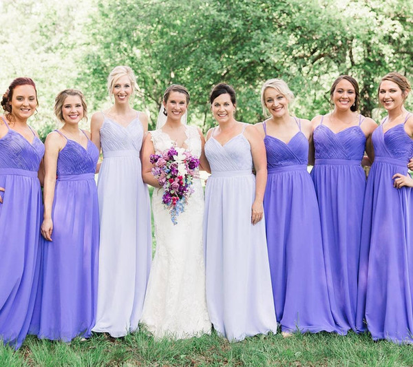 Elegant Lavender Chiffon Bridesmaid Dresses Spaghetti A Line Cheap Maid of Honor Gown Wedding Guest Dress BM0352