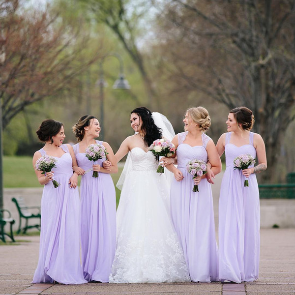 Lilac Elegant Chiffon Bridesmaid Dresses Floor Length Maid of Honor Dress Wedding Guest Gown BM0351