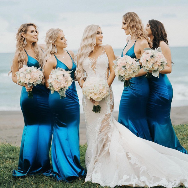 Peacock Blue Halter Bridesmaid Dress Deep V Neck Maid of Honor Dress Mermaid Wedding Guest Gown BM0693