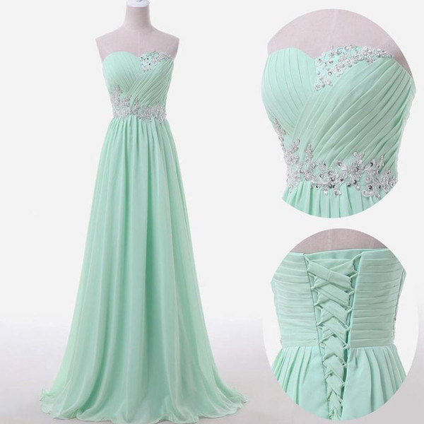 Mint Bridesmaid Dresses Sweetheart Neckline pleats lace appliques beading sequins long chiffon bridesmaid dress cheap