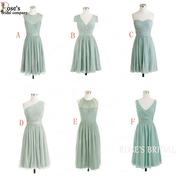 Sage Green Short Bridesmaid Dresses 2018 Chiffon Cheap Junior Custom Wedding Party Dresses Vestido De Madhina