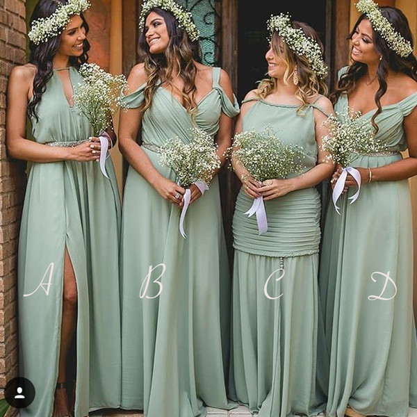 Mint Bridesmaid Dresses Different Style Mint Green Chiffon Long Maid of Honor Dresses Cheap Bridesmaid Dress