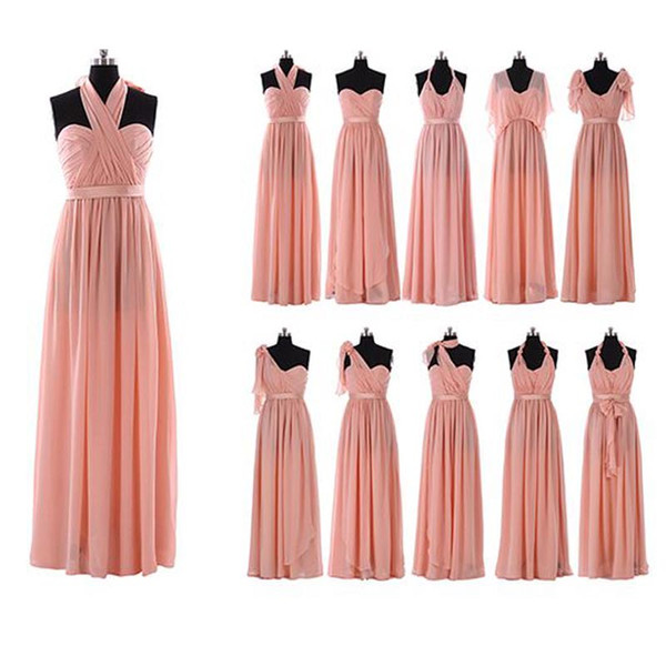 Newest Coral Convertible Bridesmaid Dress Pleats Cheap New Maid Of Honor Dresses Long Bridesmaid Dresses