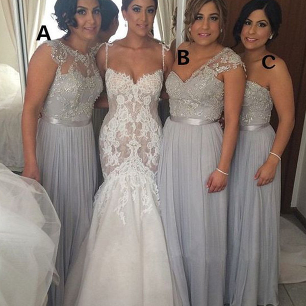 Sliver Bridesmaid Dresses One Shoulder Lace Beading Sequins Tulle Lace Chiffon Floor Length Bridesmaid Dress