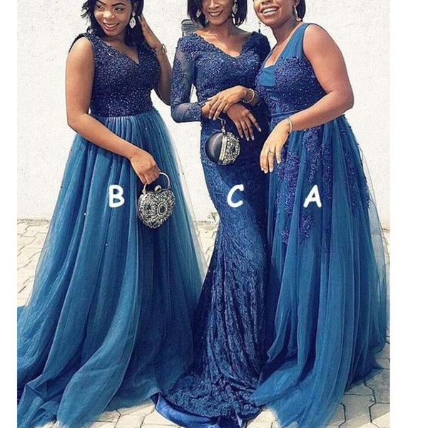 Lace Bridesmaid Dresses Blue V Neck Beading Custom Make Wedding Party Dresses New Maid of Honor Dresses