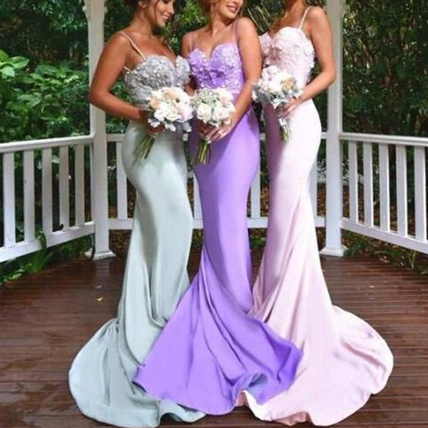 Purple Bridesmaid Dresses Sweetheart Neckline Hand Made Flowers Spaghetti Neckline Mermaid Maid Of Honor Dresses Wedding Guest Dresses