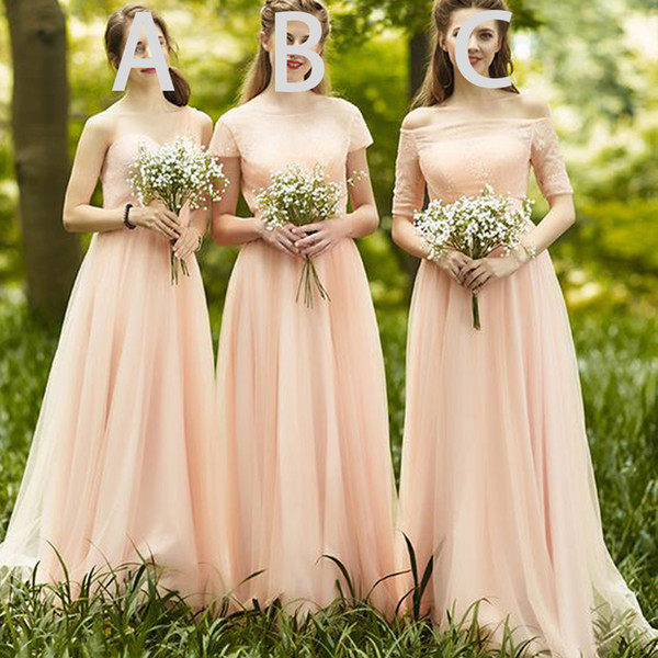 Peach Bridesmaid Dresses Prom Sweetheart Different Style Lace Tulle Long Maid Of Honor Dresses Floor Length Brdesmaid Dress