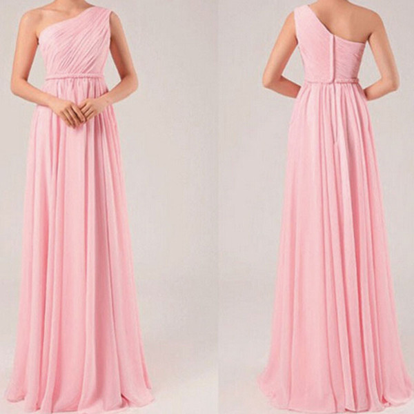 One Shoulder Pink Bridesmaid Dresses for Women Cheap Long Chiffon Wedding Party Dress