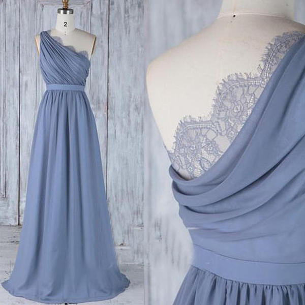 One Shoulder Chiffon Bridesmaid Dresses Lavander Pleats Draped Floor length Long Maid Of Honor Dresses 