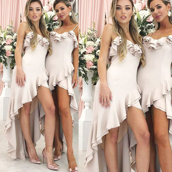 High Front and Low Back Bridesmaid Dresses Sweetheart Neckline Ruffle Chiffon Maid of Honor Dresses 