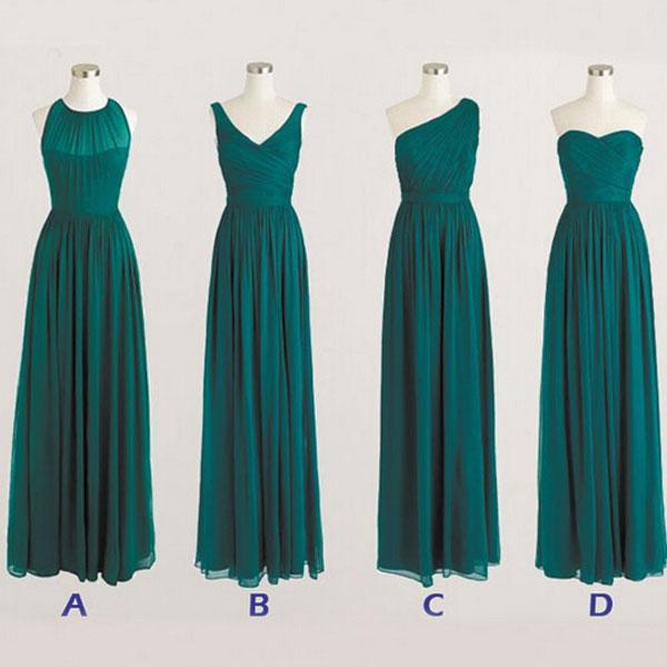 Long Chiffon Bridesmaid Dresses Hunter Green Mismatched Wholesale Bridesmaid Dress Country Style Wedding Party Dress