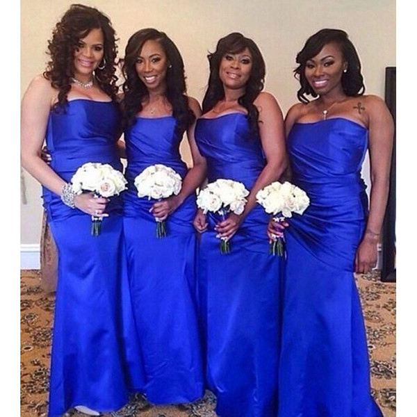 Simple Royal Blue Mermaid Bridesmaid Dresses New Sleeveless Pleats Floor Length Formal Wedding Gowns Party Dress Custom Made