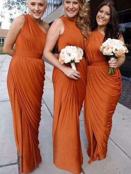 Custom Made One Shoulder Chiffon Sheath Bridesmaid Dresses 2017 Sleeveless Backless Floor Length Pleats Long Wedding Gowns Dresses