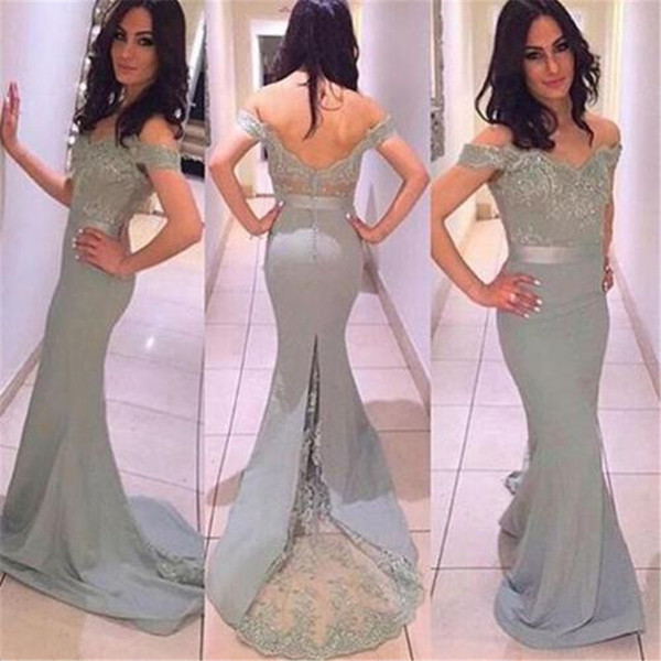 Custom Made Sizes And Color Long Mermaid Prom Dresses 2017 V-Neck Sleeveless Backless Sweep Train Satin with Applique Ribbons