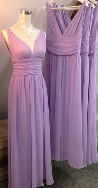 Chiffon Long Bridesmaid Dresses Deep V-Neck Sleeveless V-Backless Floor Length A-line Bridesmaids Dresses 2017 Custom Made