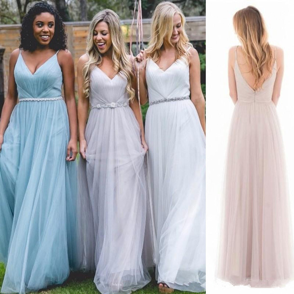 2017 Hot Summer Garden Western Country Bridesmaid Dresses A Line V Neck Backless Wedding Gust Party Maid of Honor Gowns Cheap