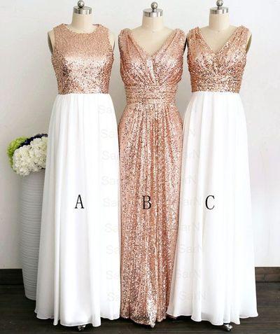 Three Style A-line Bridesmaid Dresses 2017 Chiffon with Top Sequined Floor Length Sexy Long Bridesmaids Formal Dresses Custom Made