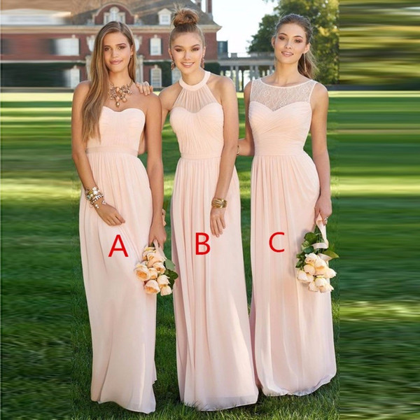 Chiffon Long Bridesmaid Dresses 2017 Strapless or Halter or Scoop Sleeveless Zipper Floor Length Pleats Wedding Party Gowns 2017