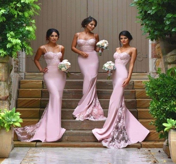 Mingli Tengda Pink Floor Length Mermaid Bridesmaid Dresses Sleeveless Elegant Lace Women Bridal Formal Party Ladies Dresses