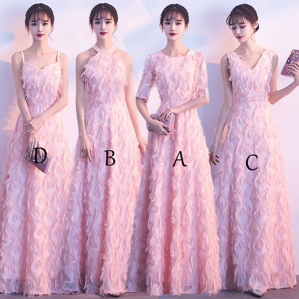 New Elegant Pink Long Bridesmaid Dresses V Neck Bridesmaid Dress A-Line Lace Dresses for Wedding Party Women Mingli Tengda