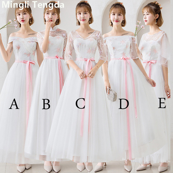 Mingli Tengda 2018 New Off Shoulder Sleeveless Long Dress for Wedding Party Elegant Simple Lace Sisters Group Bridesmaid Dresses