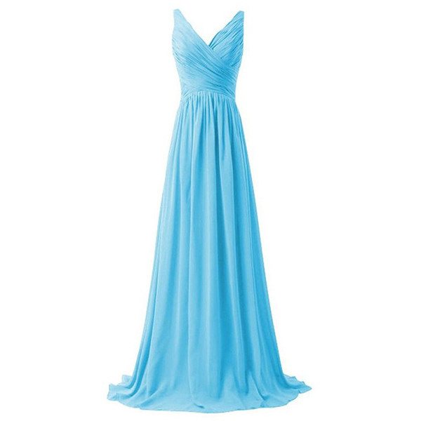 Mingli Tengda Chiffon Pleated Bridesmaid Dresses Simple V Neck Maid of Honor Dress Evening Party Gowns Sleeveless Backless Prom Dress