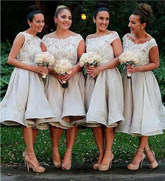 Short Plus Size Bridesmaid Dresses Knee length Lace Applique Zipper Organza Wedding Guest Maid Of Honor Dress Custom Made HY268