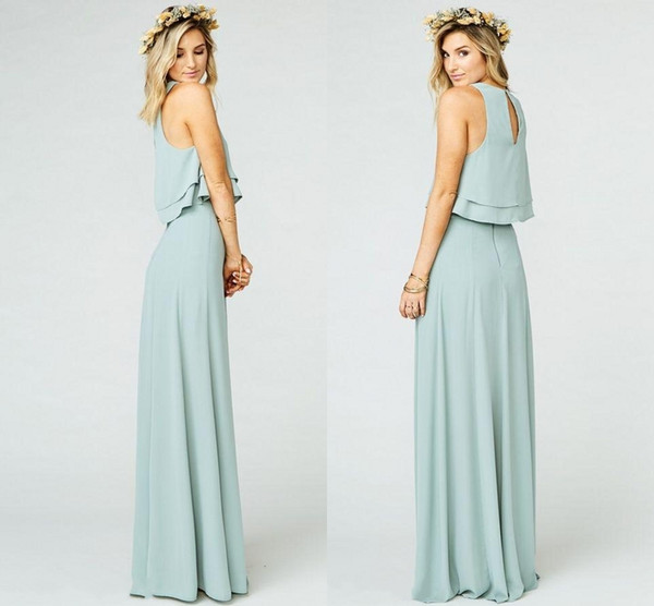 Simple Two Pieces Bridesmaid Dresses Jewel Neck Sleeveless Chiffon Long Maid Of Honor Prom Party Dresses HY4052