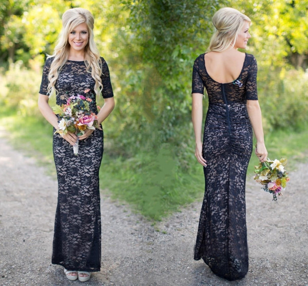 New Black Mermaid Bridesmaid Dresses Jewel Neck Full Lace Applique Wedding Guest Party Prom Maid Of Honor Gowns Cheap Custom