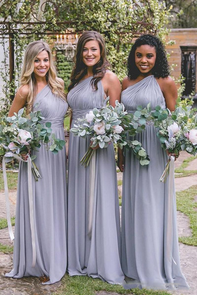 New Simple Chiffon Bridesmaid Dresses One Shoulder Pleats Long A Line Wedding Guest Dresses Cheap Plus Size Country Maid Of Honor Gowns