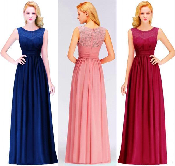 New Arrival Blush Pink Navy Blue Burgundy Long Bridesmaid Dresses Lace Chiffon Floor Length Beach Garden Maid Of Honor Gowns DH4258