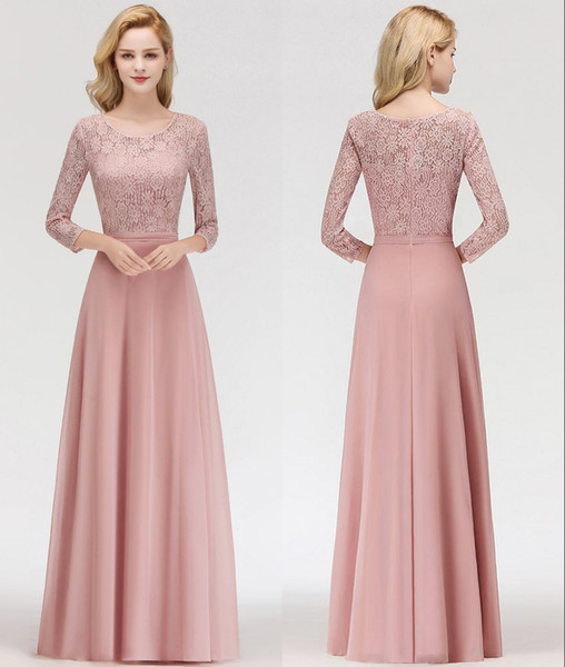 Vintage Long Sleeves Chiffon Bridesmaids Dresses Real Photos A Line Crew Neck Appliques Long Evening Plus Size Prom Dresses DH4261