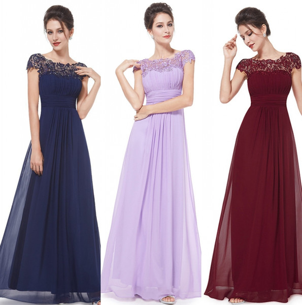 Lace Chiffon Evening Dresses Long Lacey Neckline Open Back Elegant Summer Dresses New Evening Gowns Prom/Party/Bridesmaid/Mother Dresses