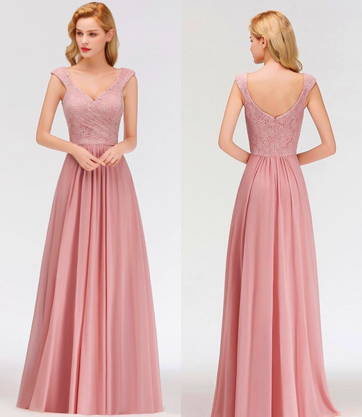 Chiffon Long Bridesmaid Dresses Lace Top Ruched Floor Length Wedding Guest Maid Of Honor Party Prom Dresses Custom Made Evening Gowns DH4245