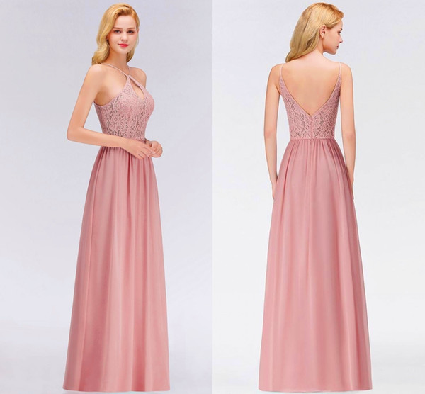 Summer Chiffon Bridesmaids Dresses Sexy Backless Halter Neck Long Wedding Guest Party Evening Gowns DH4244