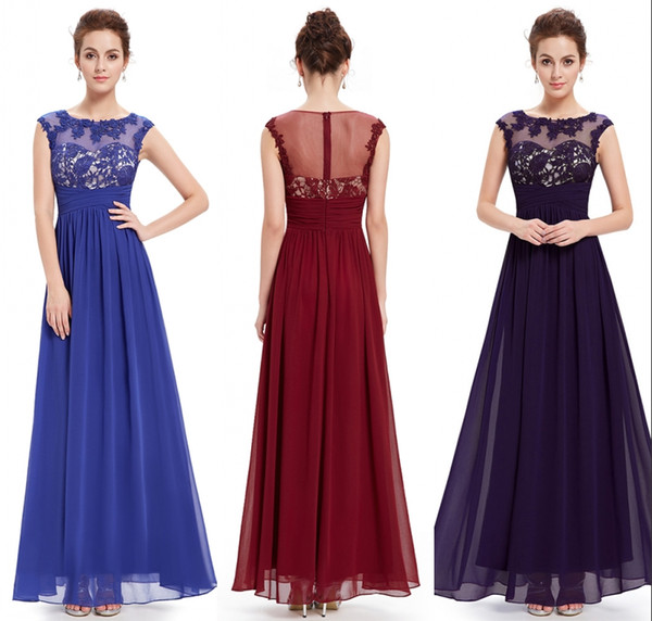 Vestidos De Novia Cheap In Stock Bridesmaid Dresses A Line Cap Sleeves Lace Appliqued Chiffon Long Formal Party Evening Dresses DH4256